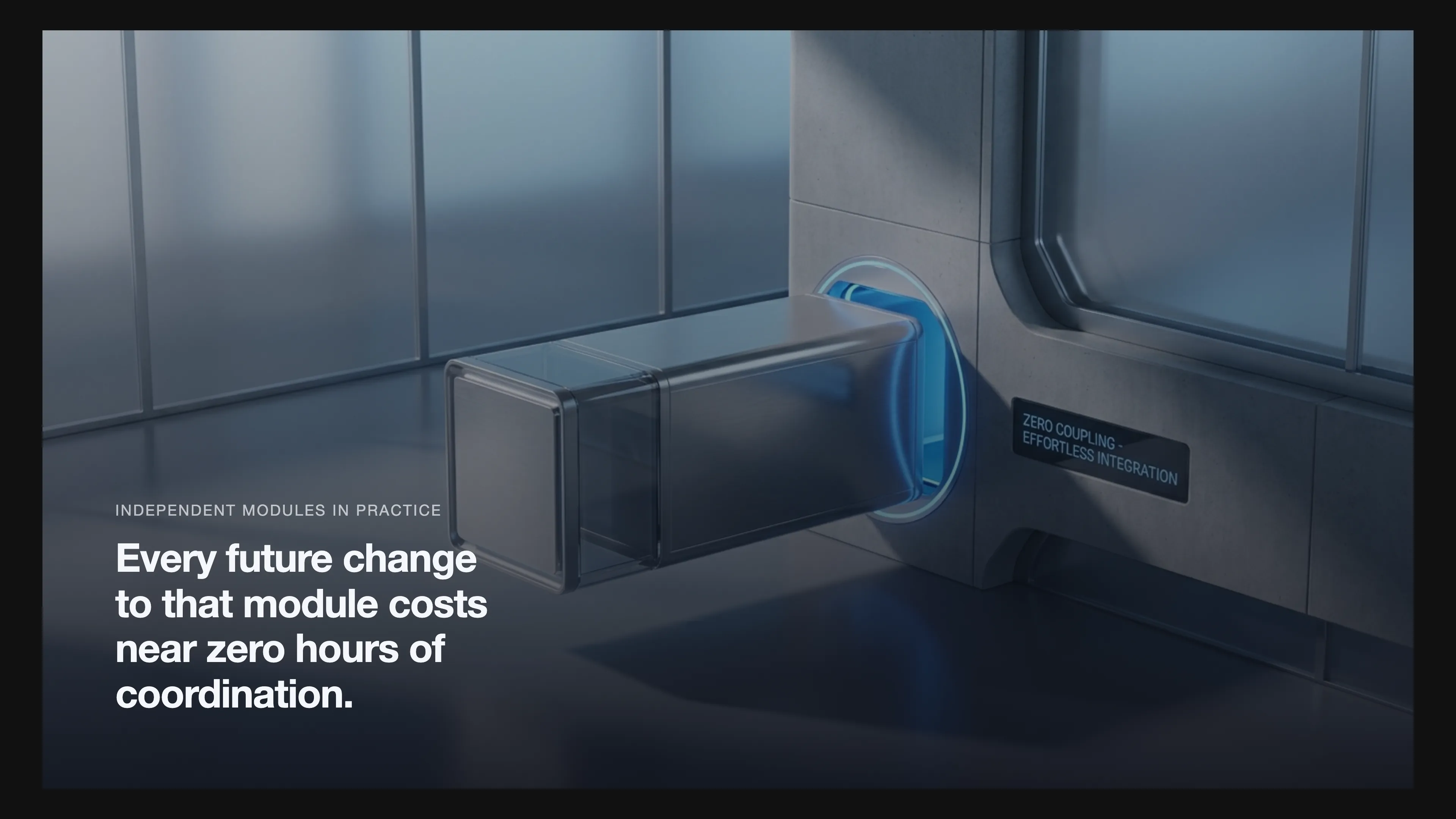A modular component sliding into place with clean interfaces.